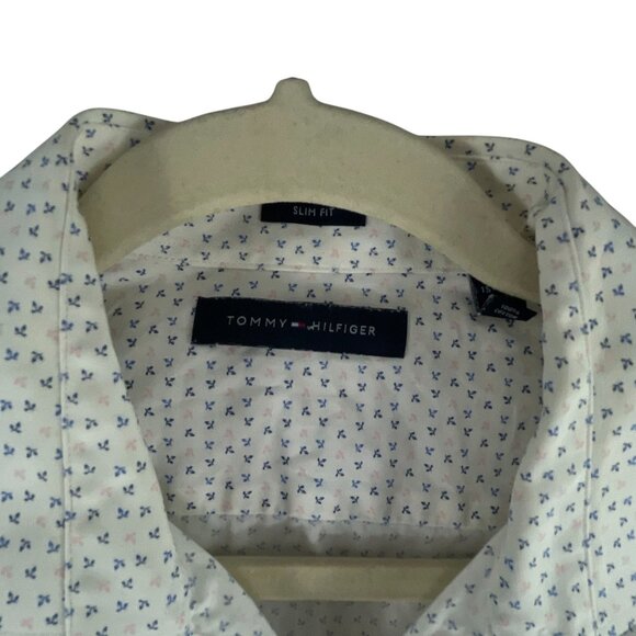 Tommy Hilfiger Mens Slim Fit Button-Up Dress Shirt With Blue Pink Micro Print M - Picture 5 of 10